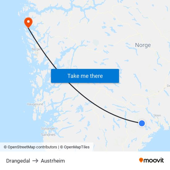 Drangedal to Austrheim map