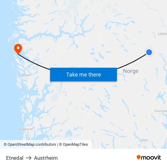 Etnedal to Austrheim map