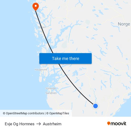 Evje Og Hornnes to Austrheim map