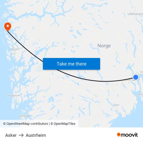 Asker to Austrheim map