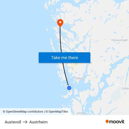 Austevoll to Austrheim map