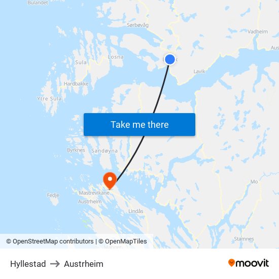 Hyllestad to Austrheim map