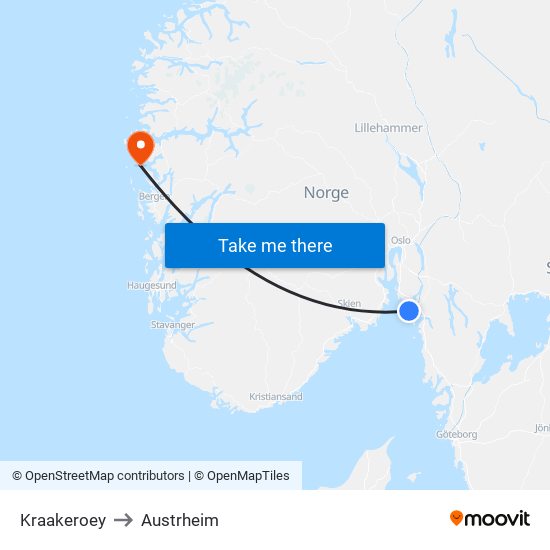 Kraakeroey to Austrheim map