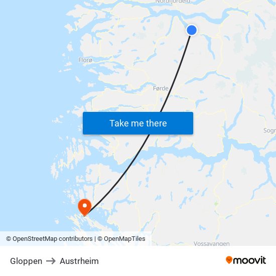 Gloppen to Austrheim map