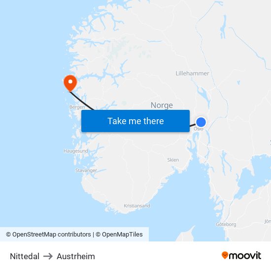 Nittedal to Austrheim map