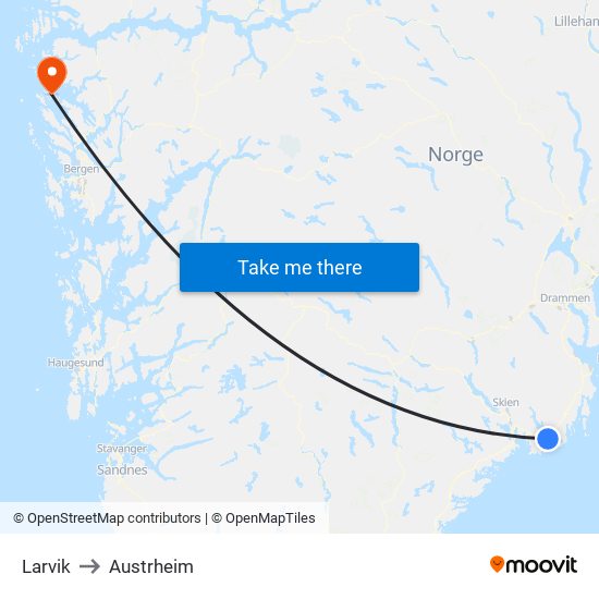 Larvik to Austrheim map