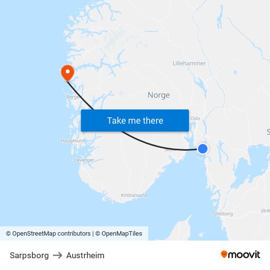 Sarpsborg to Austrheim map