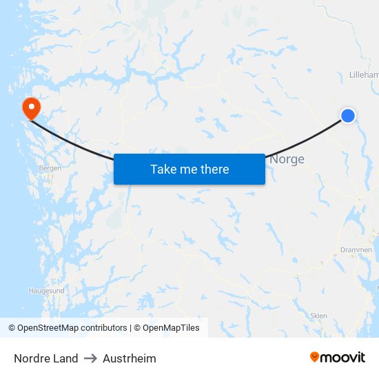 Nordre Land to Austrheim map