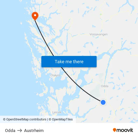 Odda to Austrheim map