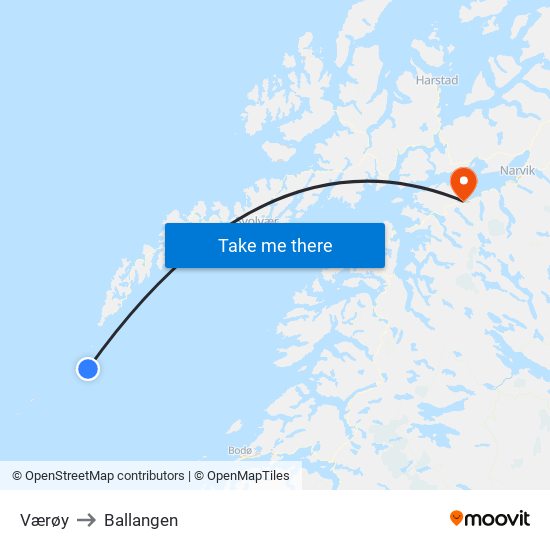 Værøy to Ballangen map