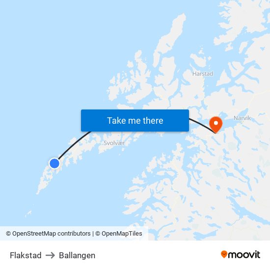 Flakstad to Ballangen map