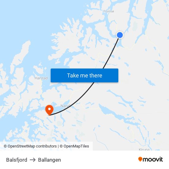Balsfjord to Ballangen map