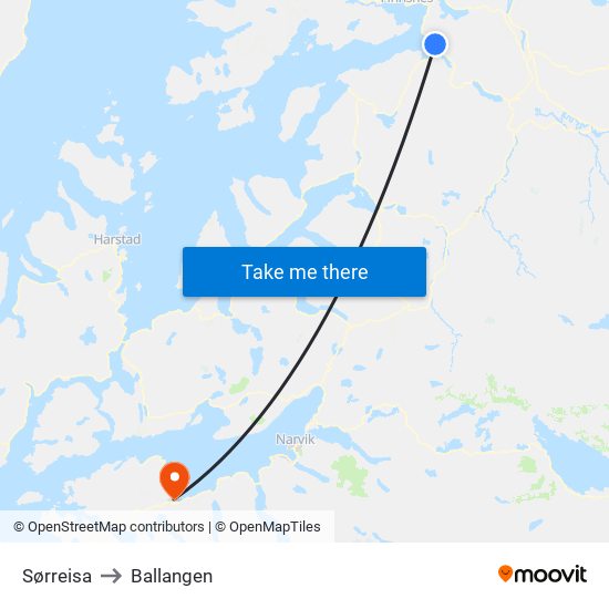 Sørreisa to Ballangen map