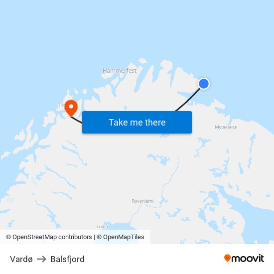 Vardø to Balsfjord map