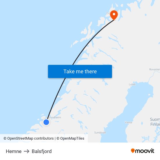 Hemne to Balsfjord map