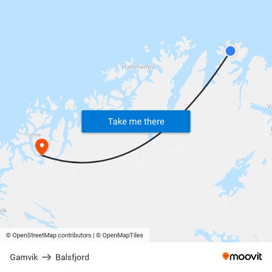 Gamvik to Balsfjord map