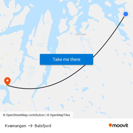 Kvænangen to Balsfjord map