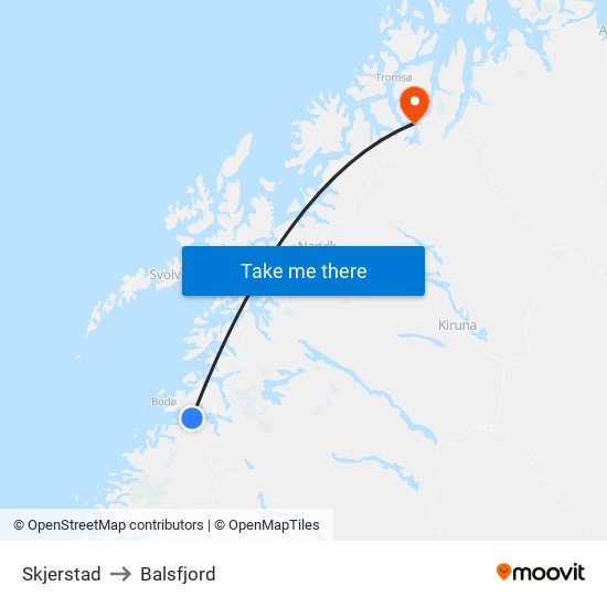 Skjerstad to Balsfjord map