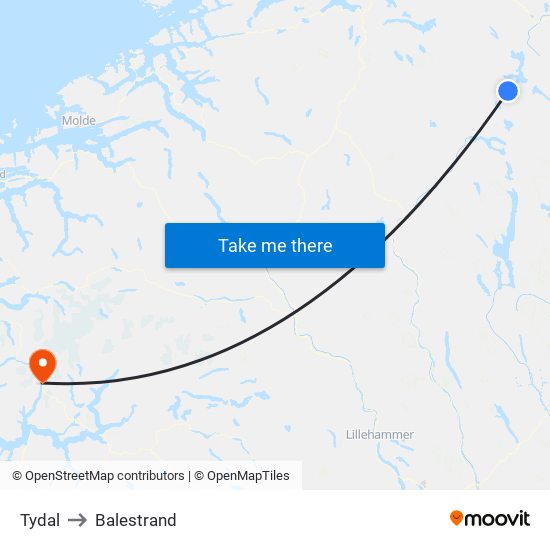 Tydal to Balestrand map