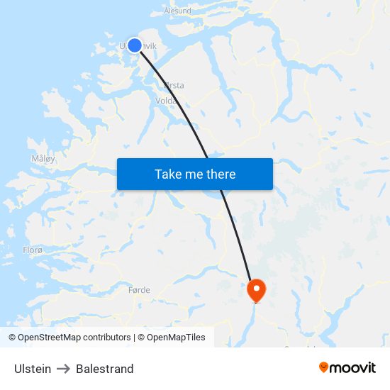 Ulstein to Balestrand map