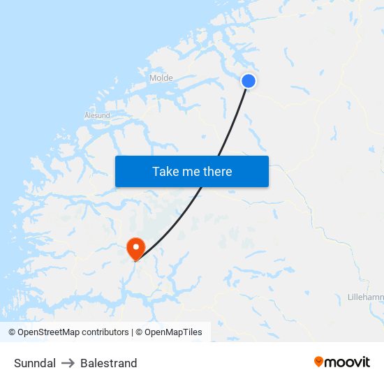 Sunndal to Balestrand map