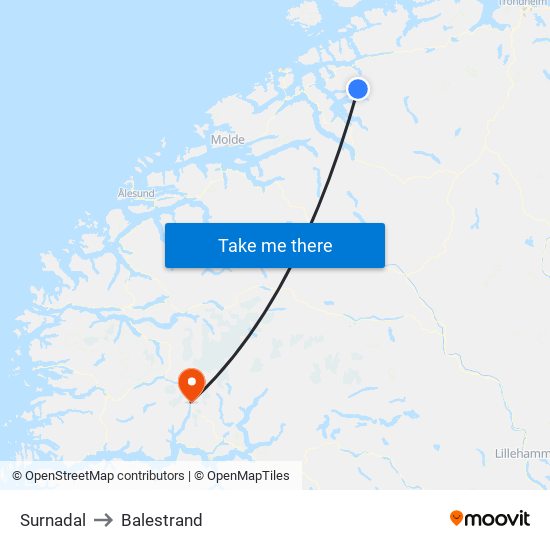 Surnadal to Balestrand map