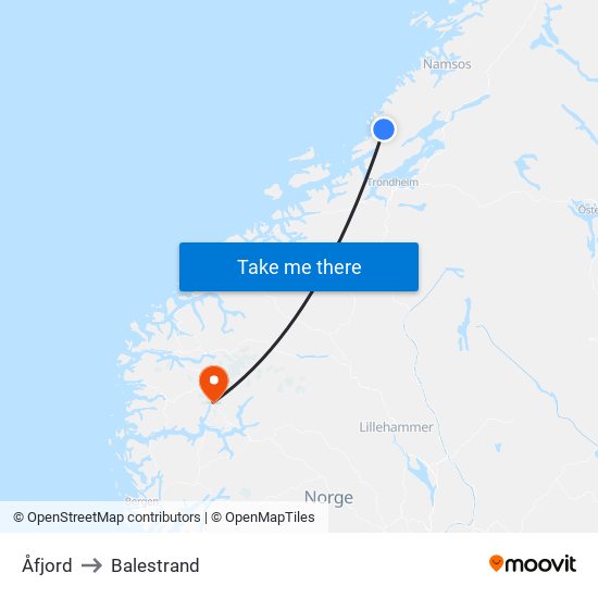 Åfjord to Balestrand map