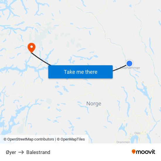 Øyer to Balestrand map