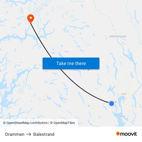 Drammen to Balestrand map