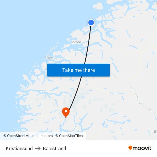 Kristiansund to Balestrand map