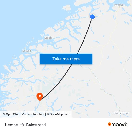 Hemne to Balestrand map