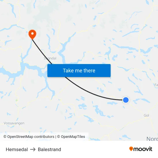 Hemsedal to Balestrand map