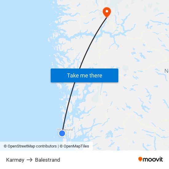 Karmøy to Balestrand map