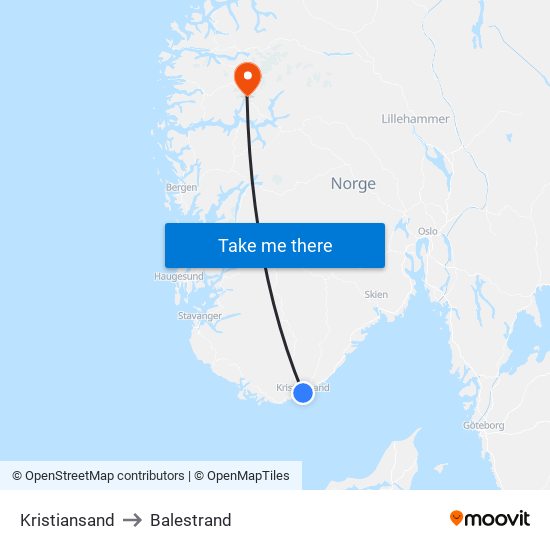 Kristiansand to Balestrand map