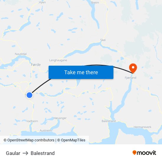 Gaular to Balestrand map