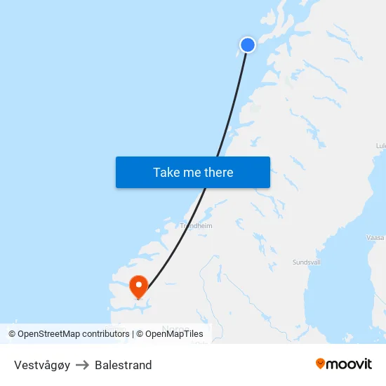 Vestvågøy to Balestrand map