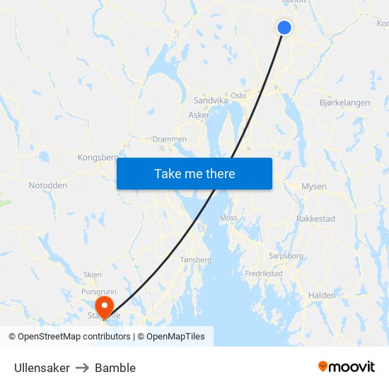 Ullensaker to Bamble map