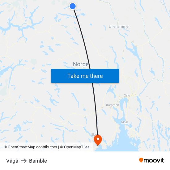 Vågå to Bamble map