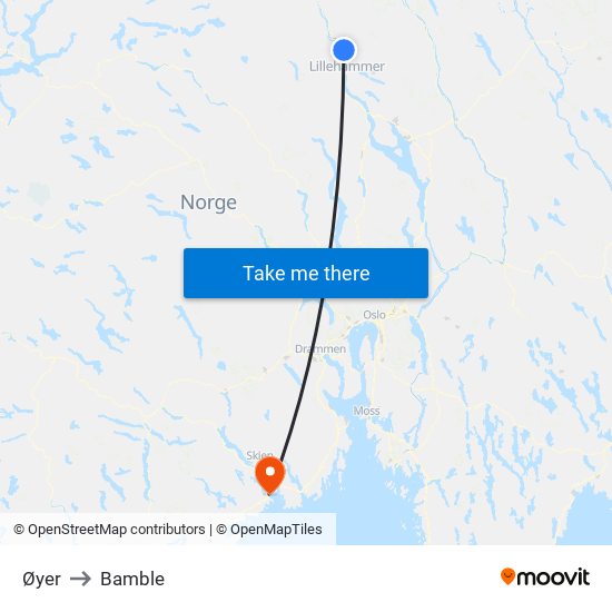 Øyer to Bamble map