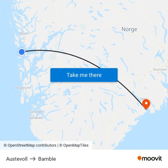 Austevoll to Bamble map