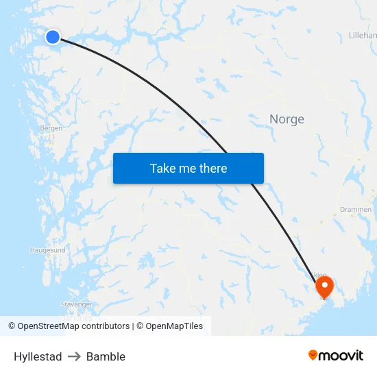 Hyllestad to Bamble map
