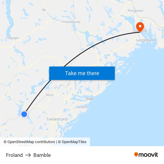 Froland to Bamble map