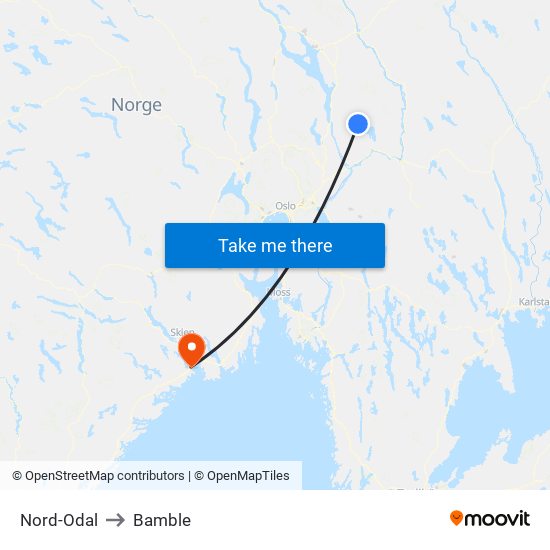 Nord-Odal to Bamble map