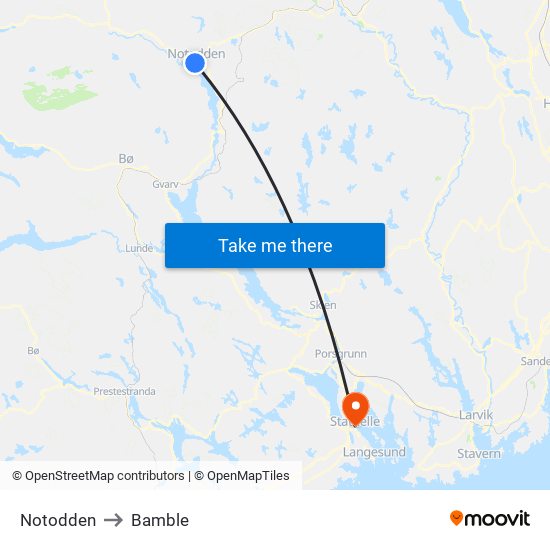 Notodden to Bamble map