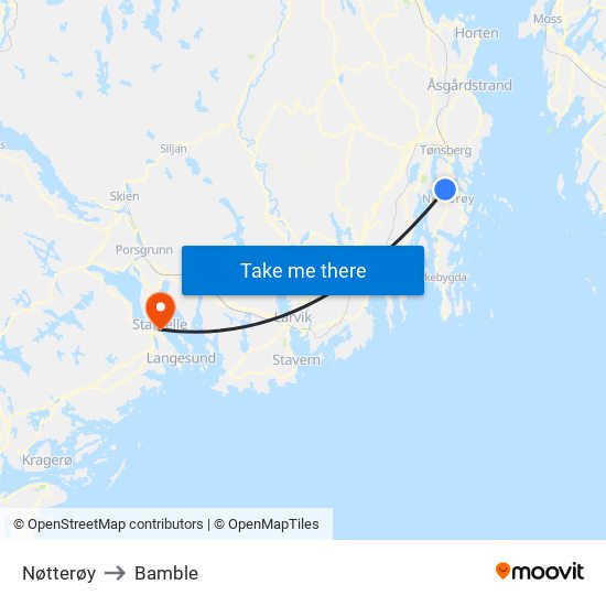 Nøtterøy to Bamble map