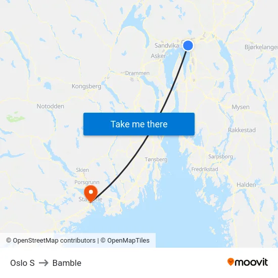 Oslo S to Bamble map