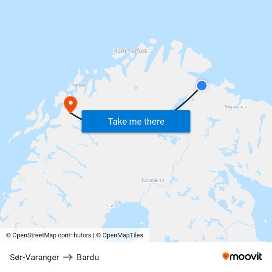 Sør-Varanger to Bardu map