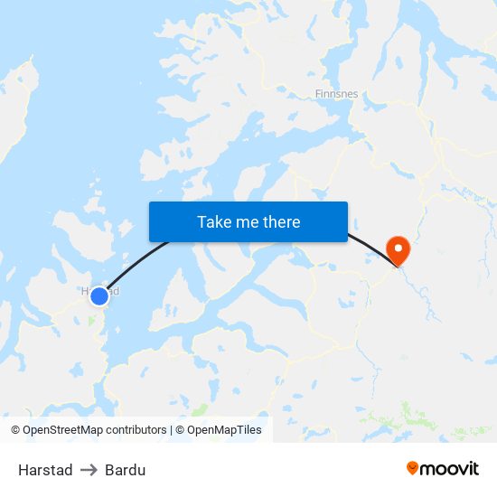 Harstad to Bardu map