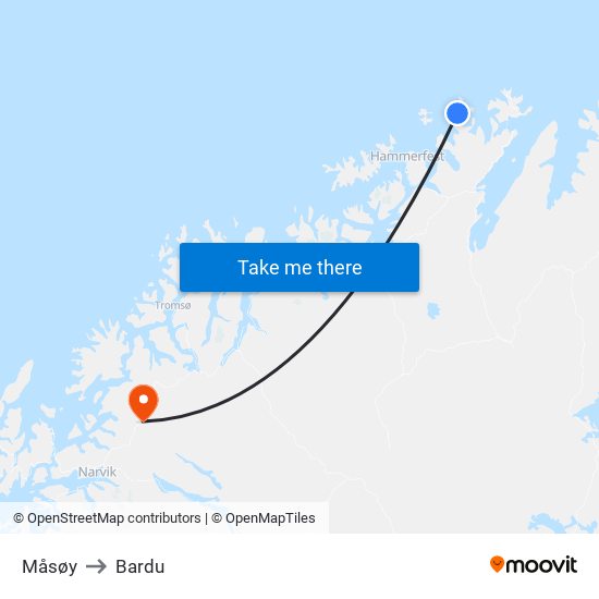 Måsøy to Bardu map