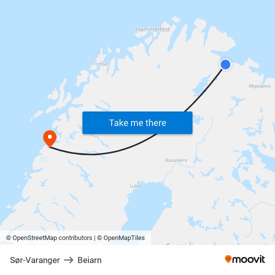 Sør-Varanger to Beiarn map